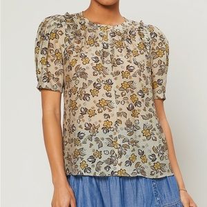Current Air Floral Split Neck Blouse Anthropologie size s
